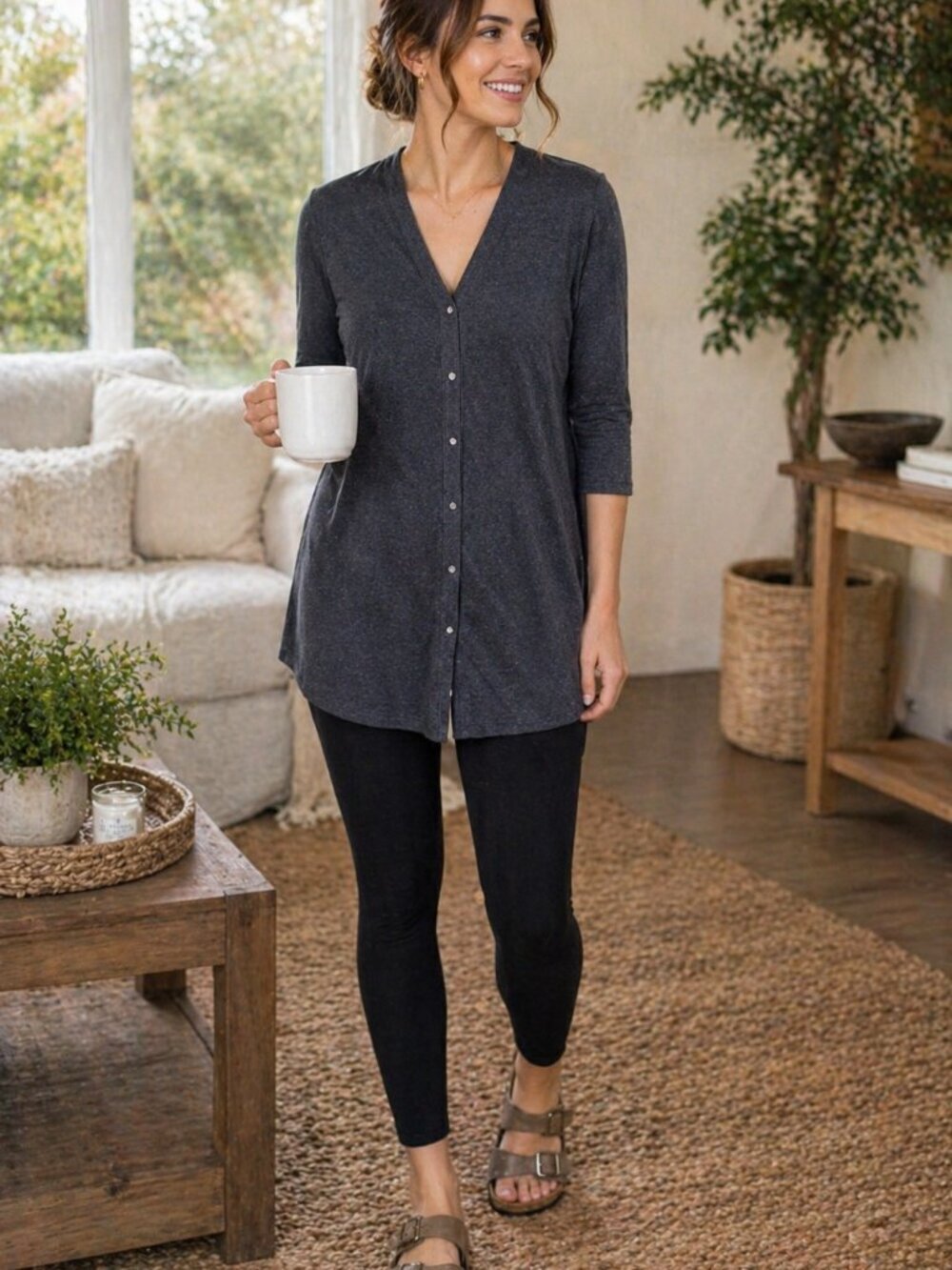 Cozy! Josie Natori Long Button-Down Tunic